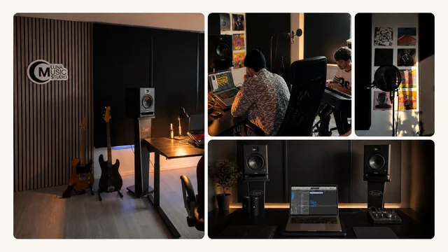Een overzicht van de opnameruimte en apparatuur van Luna Music